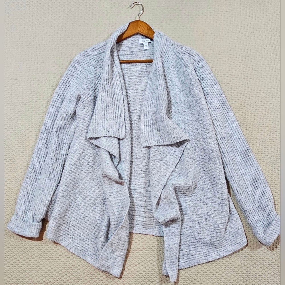 Nine West Light Heather Gray Open Front Waterfall Cardigan‎ Soft Sweater Size XL
